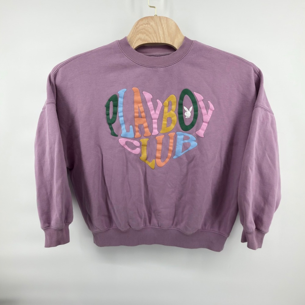 Playboy PacSun Sweatshirt Womens S Purple Playboy Club Graphic Crewneck Pullover